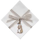 Set of Four Linen Embroidered Rabbit Cocktail Napkins